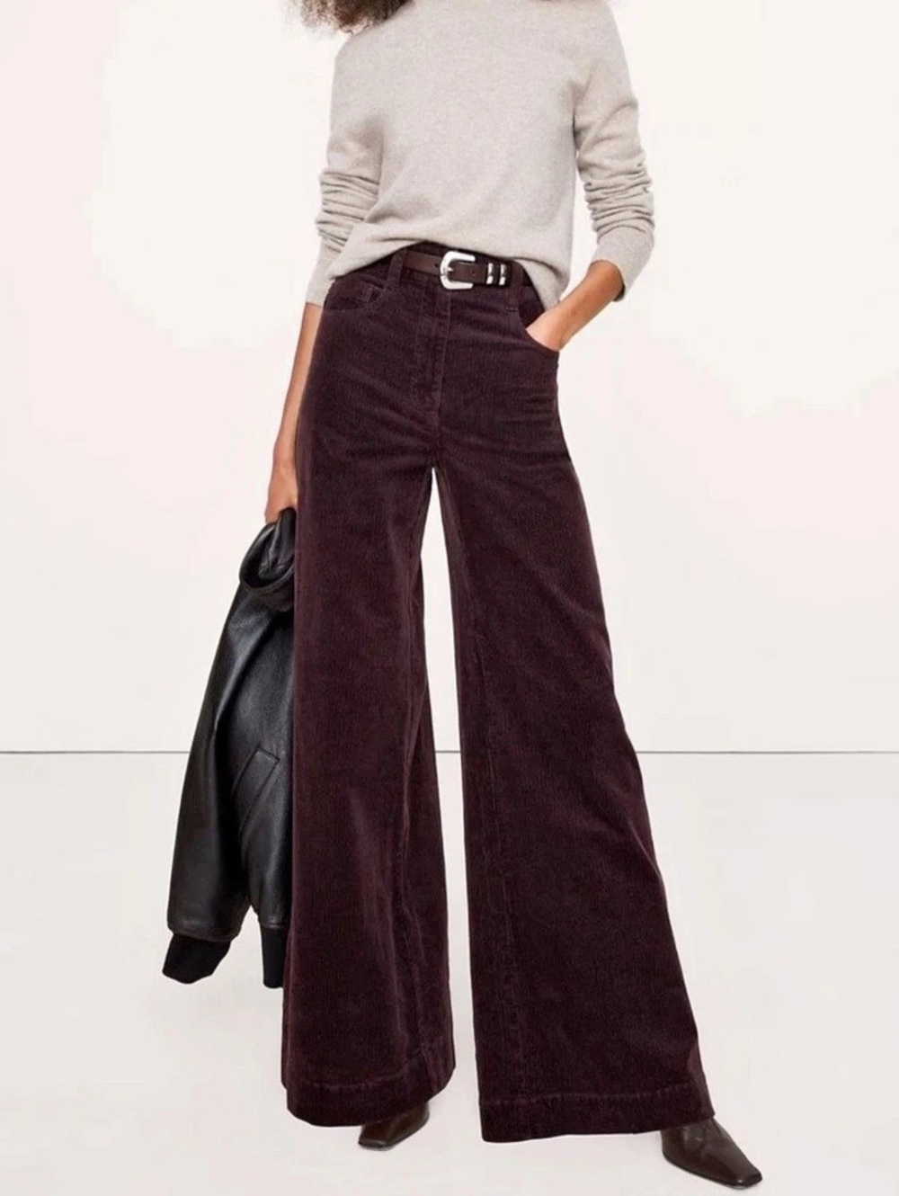 Banana Republic Ultra High Rise Wide Leg Corduroy Pant in Brown